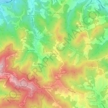 Topografisk kort Tetti None, højde, terræn