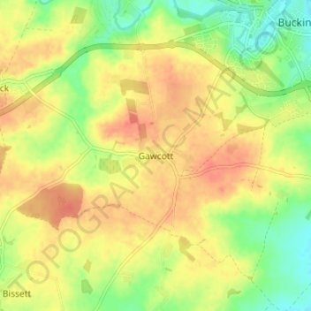 Topografisk kort Gawcott, højde, terræn