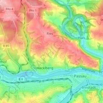Topografisk kort Thanöd, højde, terræn