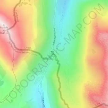 Topografisk kort Passo Forcola di Livigno, højde, terræn