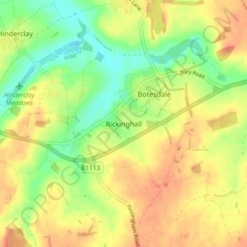 Topografisk kort Rickinghall, højde, terræn