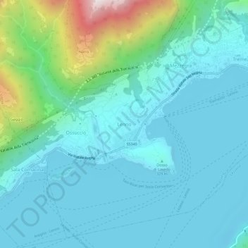 Topografisk kort Lenno, højde, terræn