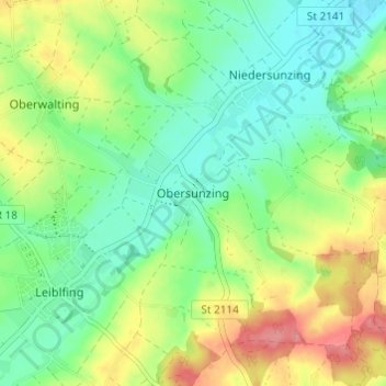 Topografisk kort Obersunzing, højde, terræn