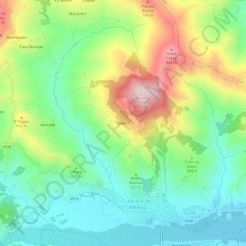 Topografisk kort Riviano, højde, terræn