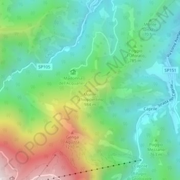Topografisk kort Monte Schioppettino, højde, terræn