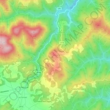 Topografisk kort Boccheggiano, højde, terræn