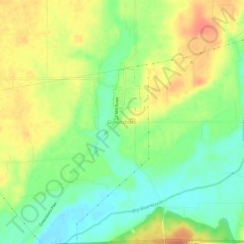 Topografisk kort Greensboro, højde, terræn