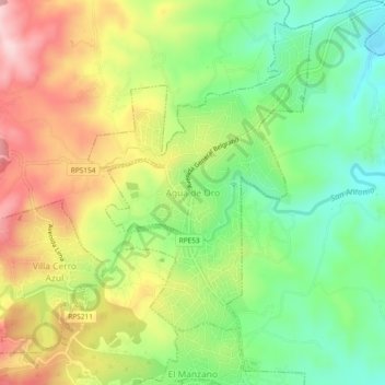 Topografisk kort Agua de Oro, højde, terræn