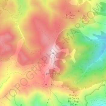 Topografisk kort Punta Serpeddi, højde, terræn