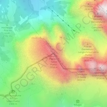Topografisk kort Sasso Piatto, højde, terræn