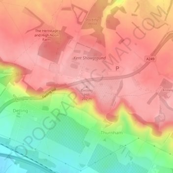 Topografisk kort Detling Hill, højde, terræn