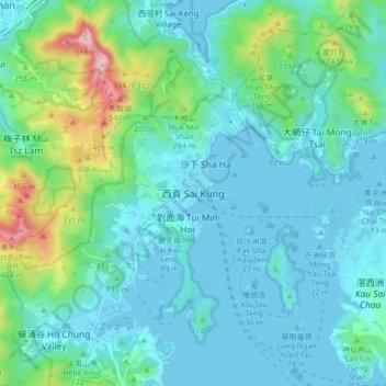 Topografisk kort Sai Kung, højde, terræn