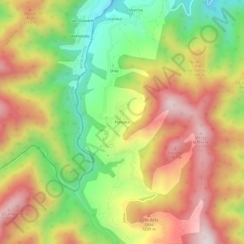 Topografisk kort Pietralta, højde, terræn