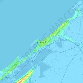 Topografisk kort الإسكندرية, højde, terræn