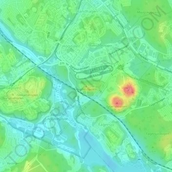 Topografisk kort Högdalstoppen, højde, terræn