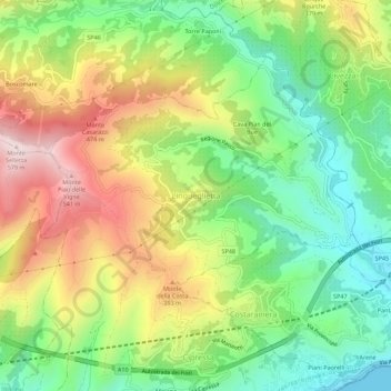 Topografisk kort Lingueglietta, højde, terræn