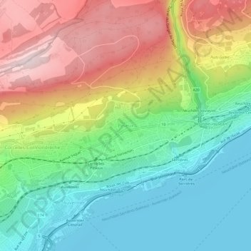Topografisk kort Peseux, højde, terræn