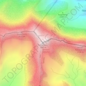 Topografisk kort Ringelspitz, højde, terræn