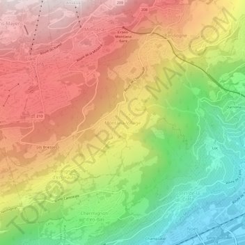 Topografisk kort Montana-Village, højde, terræn