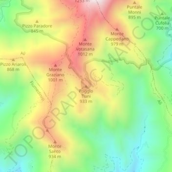 Topografisk kort Poggio Tiani, højde, terræn
