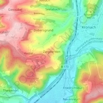 Topografisk kort Ziegelerden, højde, terræn