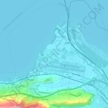 Topografisk kort Altenrhein, højde, terræn