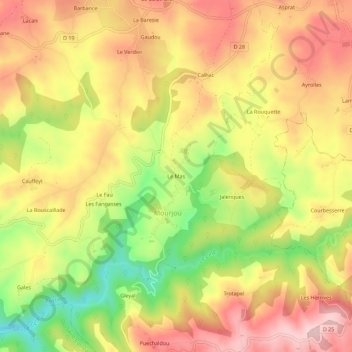Topografisk kort Le Mas, højde, terræn