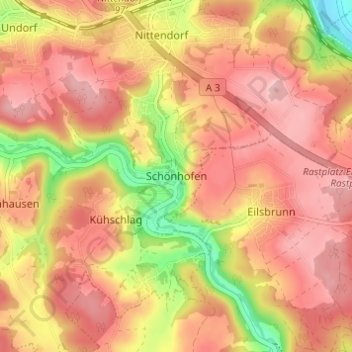 Topografisk kort Schönhofen, højde, terræn