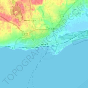 Topografisk kort Ystad, højde, terræn