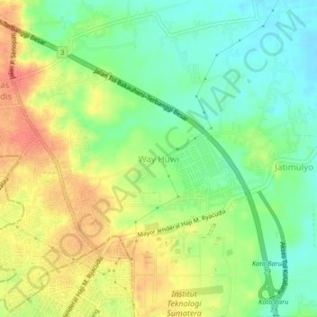 Topografisk kort Way Huwi, højde, terræn