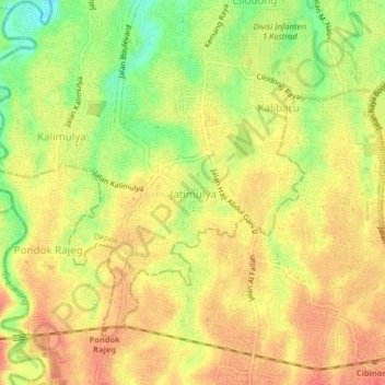 Topografisk kort Jatimulya, højde, terræn