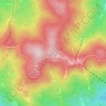 Topografisk kort Monte Botte Donato, højde, terræn