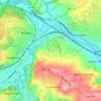 Topografisk kort Bog Green, højde, terræn
