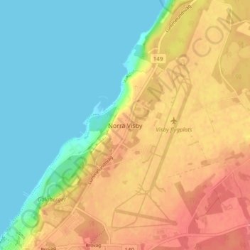 Topografisk kort Norra Visby, højde, terræn