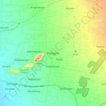 Topografisk kort Ponggok, højde, terræn