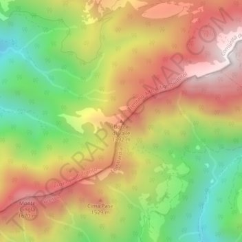 Topografisk kort Bocca di Valle, højde, terræn