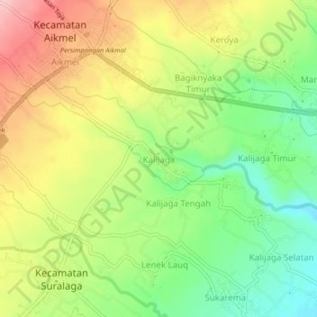 Topografisk kort Kalijaga, højde, terræn