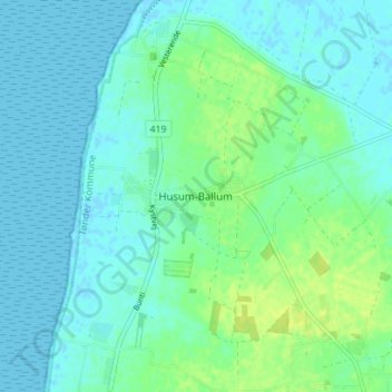 Topografisk kort Husum-Ballum, højde, terræn