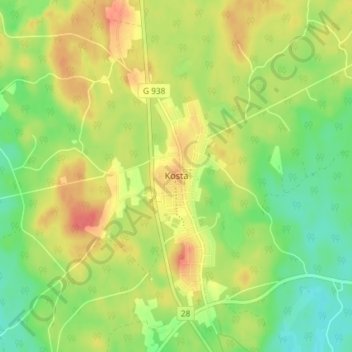 Topografisk kort Kosta, højde, terræn