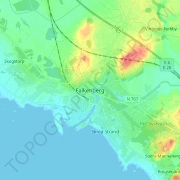 Topografisk kort Falkenberg, højde, terræn