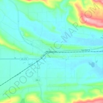 Topografisk kort Wilburton, højde, terræn