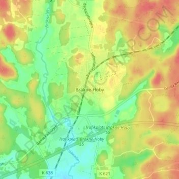 Topografisk kort Bräkne-Hoby, højde, terræn