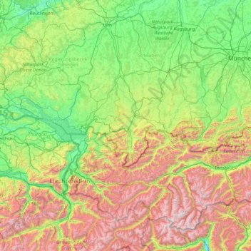 Topografisk kort Allgäu, højde, terræn