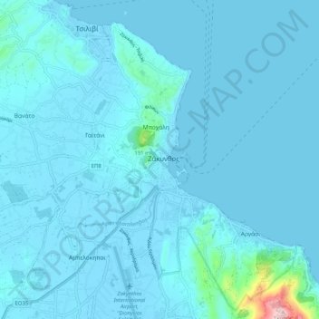 Topografisk kort Zakynthos, højde, terræn