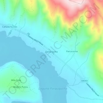 Topografisk kort Sacha Sacha, højde, terræn
