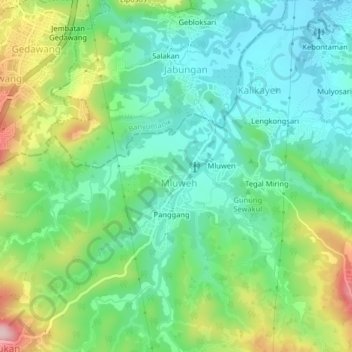 Topografisk kort Karanggawang, højde, terræn