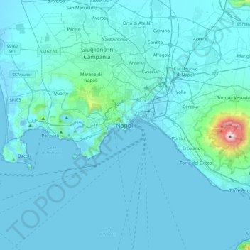 Topografisk kort Napels, højde, terræn