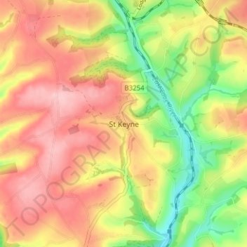 Topografisk kort St Keyne, højde, terræn