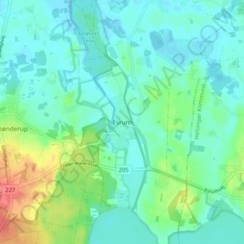 Topografisk kort Esrum, højde, terræn