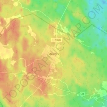 Topografisk kort Målerås, højde, terræn